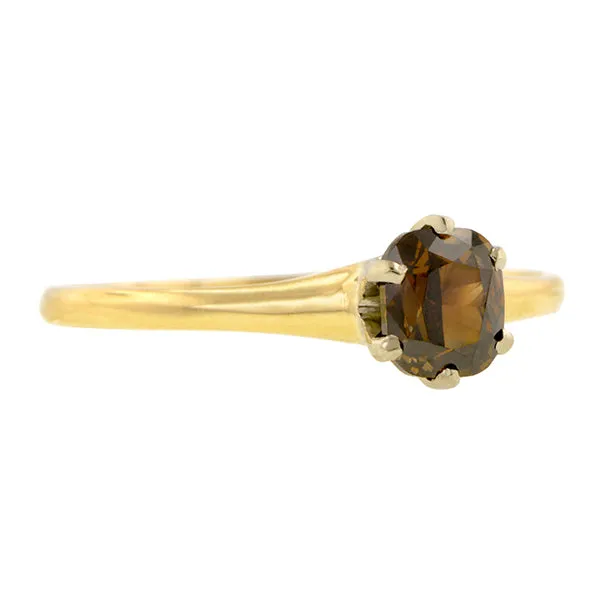 Vintage Fancy Brown Diamond Solitaire Engagement Ring, Cushion 0.56ct