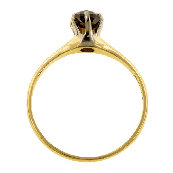 Vintage Fancy Brown Diamond Solitaire Engagement Ring, Cushion 0.56ct