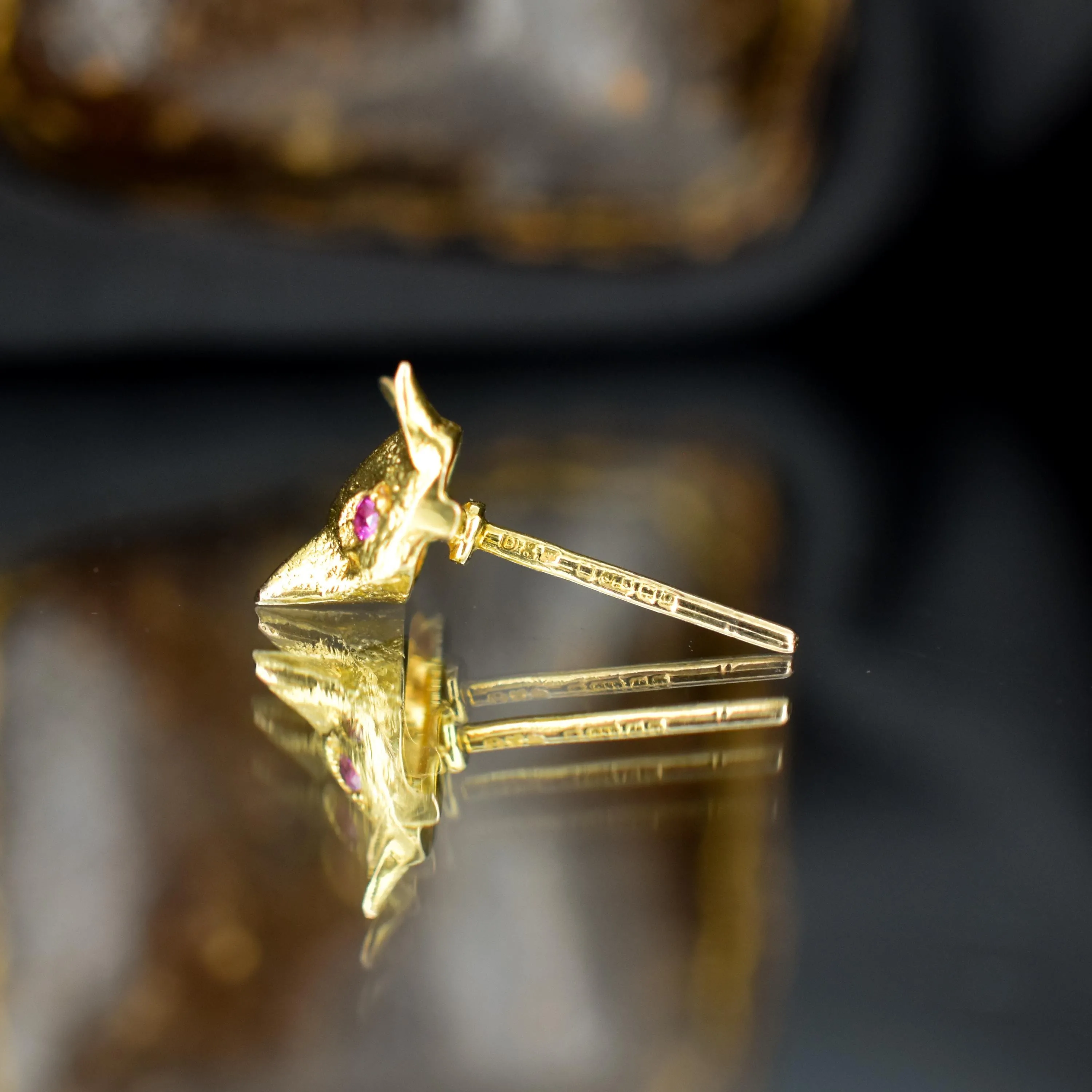 Vintage Fox Head with Ruby Eyes 9ct Gold Stud Earrings