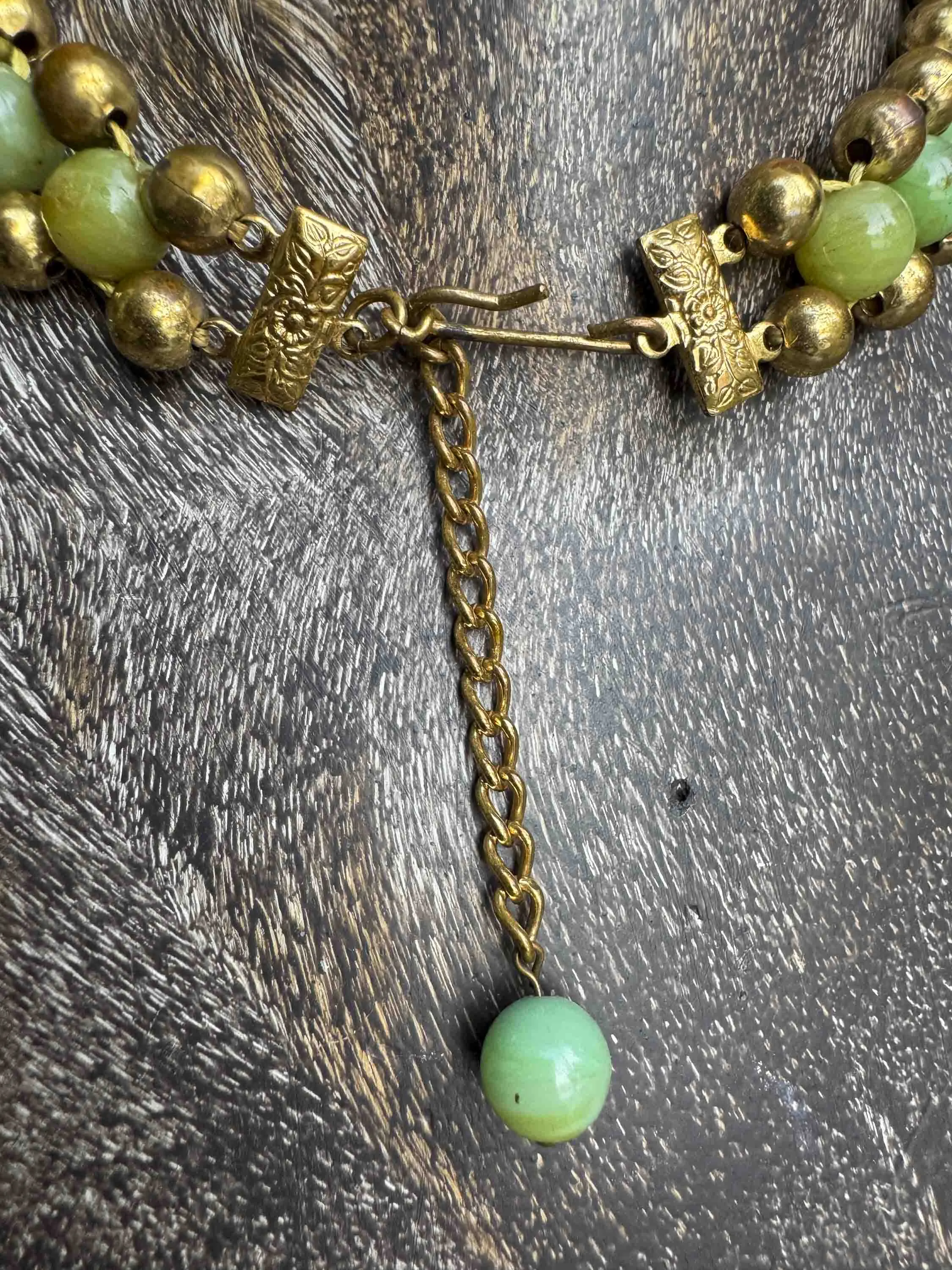 Vintage Green & Gold Beaded Statement Necklace
