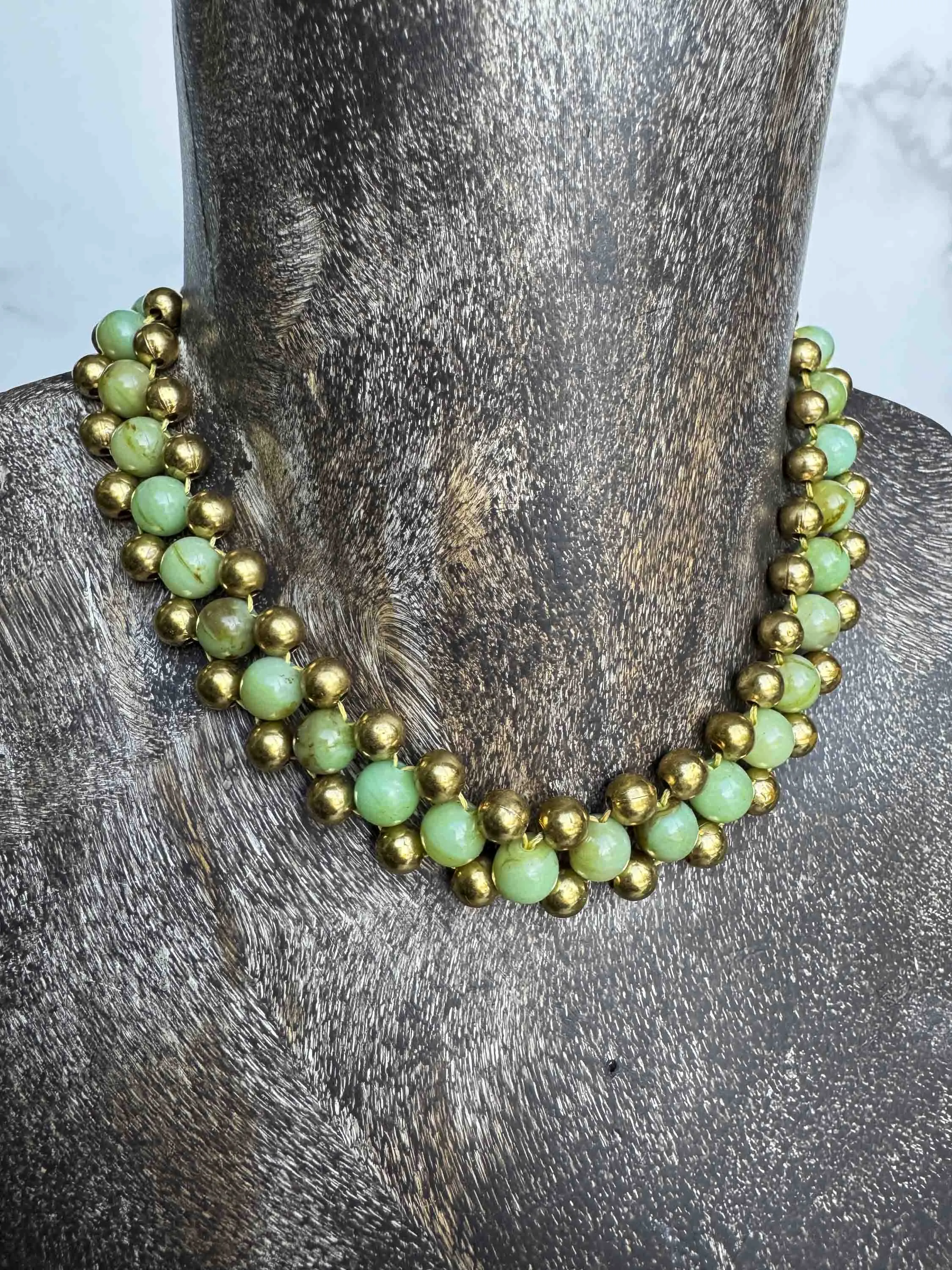 Vintage Green & Gold Beaded Statement Necklace