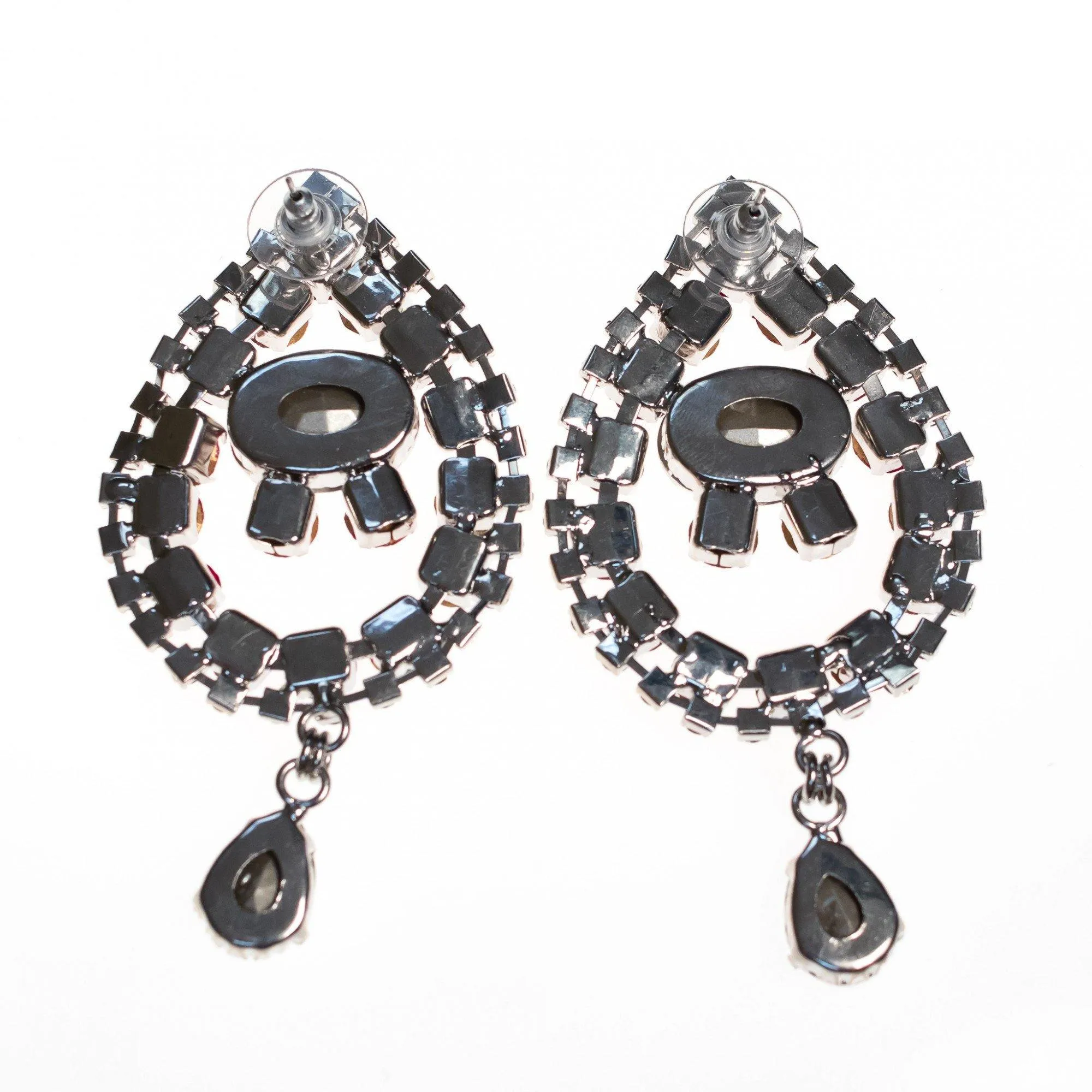 Vintage Huge Ruby Rhinestone Mogul Style Statement Earrings