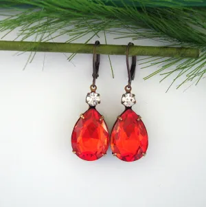 Vintage Hyacinth Swarovski Teardrop Clear Swarovski Crystal Prong Setting Earrings.
