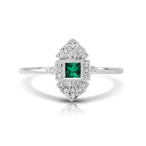 Vintage Inspired 0.15 ct. Natural Princess Cut Emerald Ring