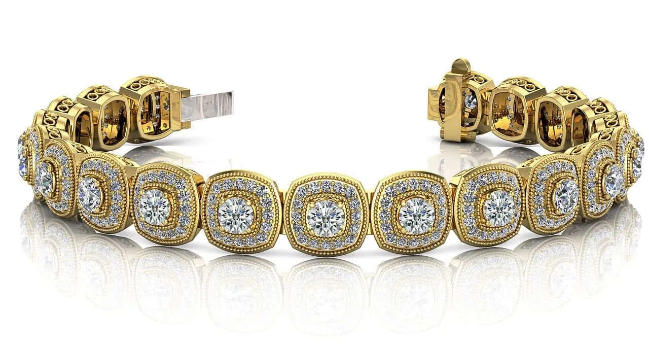 Vintage Inspired Fancy Diamond Bracelet with 4.23 ct.(finished) 1.1mm, 2.8mm