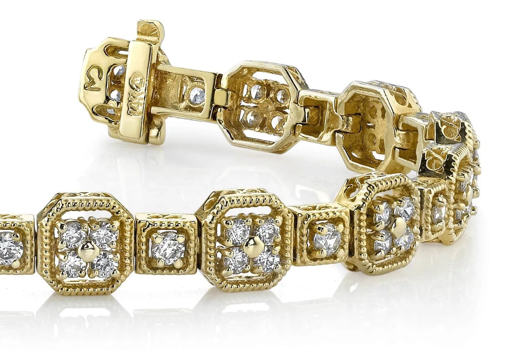 Vintage Quad Square Diamond Bracelet with 5.04 ct.(finished) 2.6mm, 3.3mm