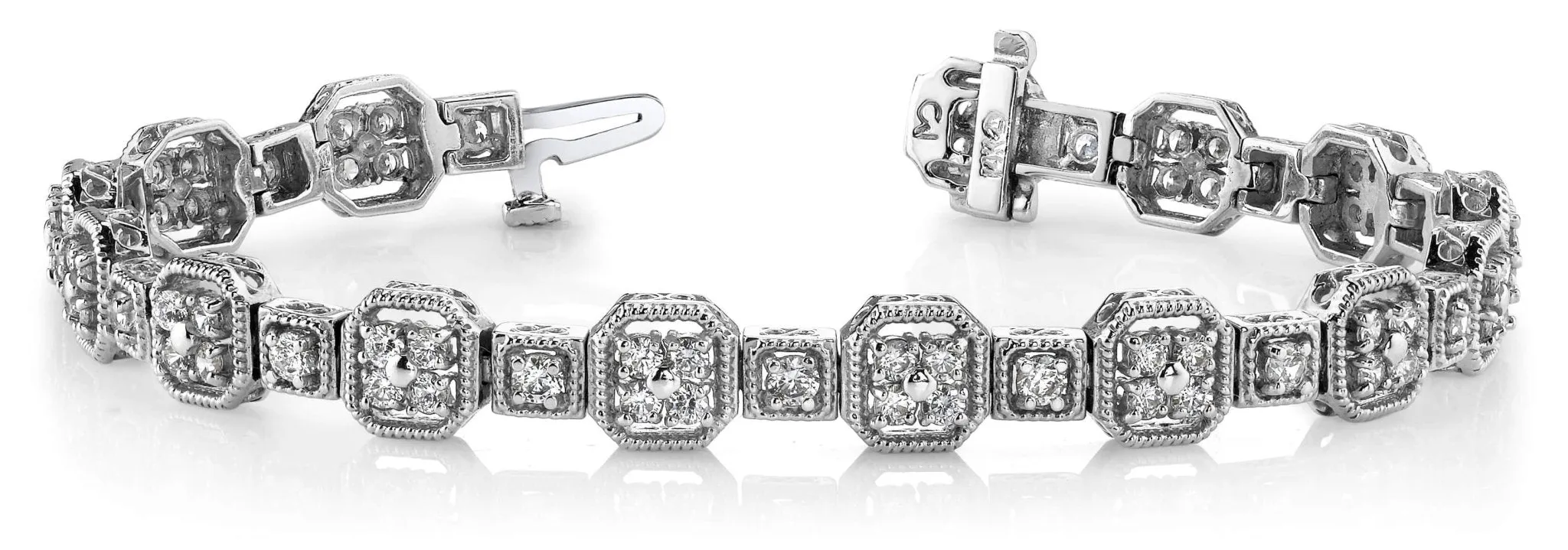 Vintage Quad Square Diamond Bracelet with 5.04 ct.(finished) 2.6mm, 3.3mm