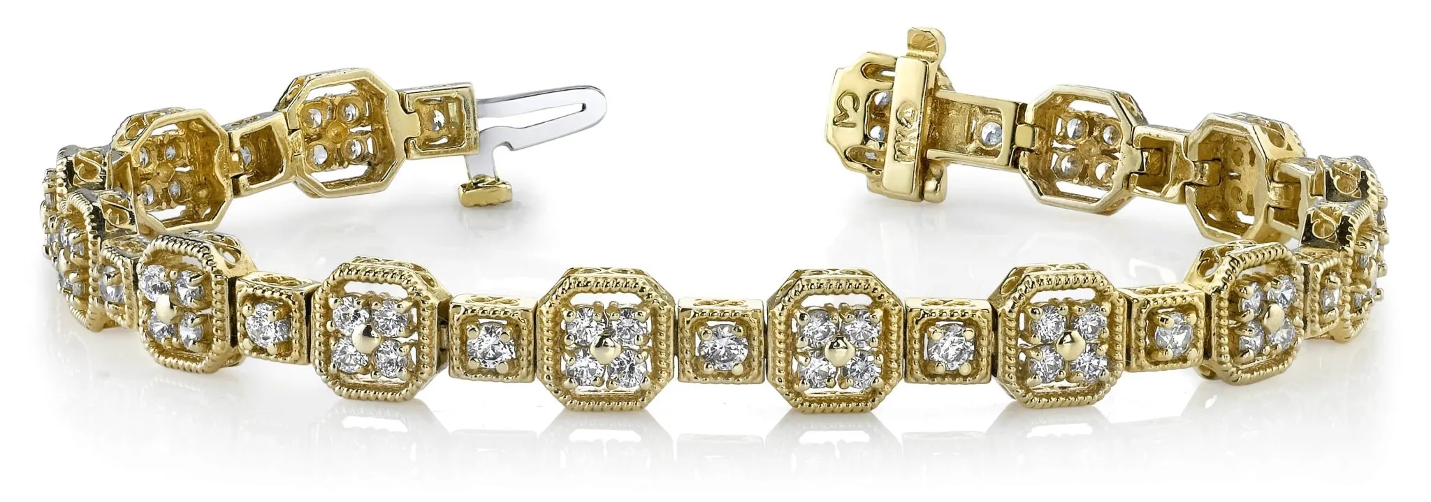 Vintage Quad Square Diamond Bracelet with 5.04 ct.(finished) 2.6mm, 3.3mm