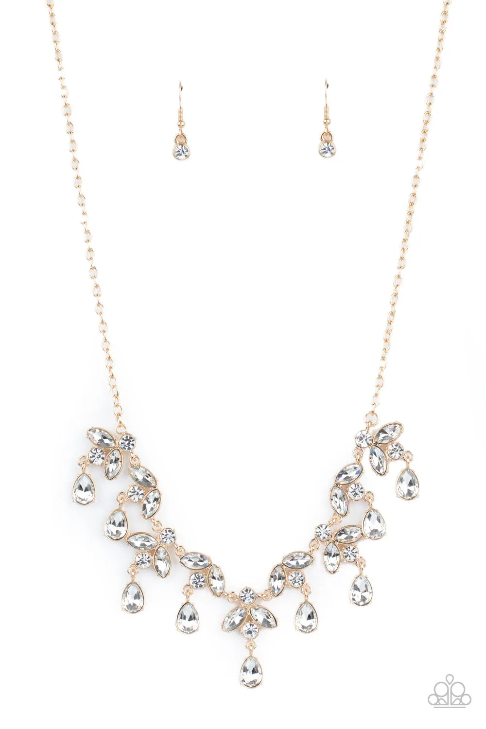 Vintage Royale - Gold - White Rhinestone Paparazzi Short Necklace - March 2021 Life of the Party Exclusive