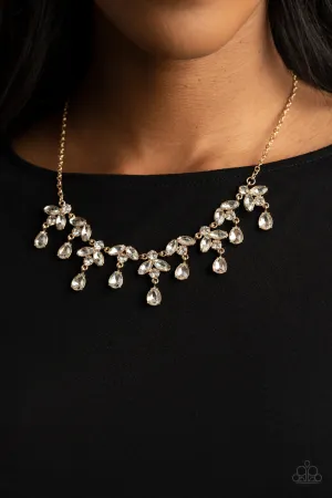 Vintage Royale - Gold - White Rhinestone Paparazzi Short Necklace - March 2021 Life of the Party Exclusive
