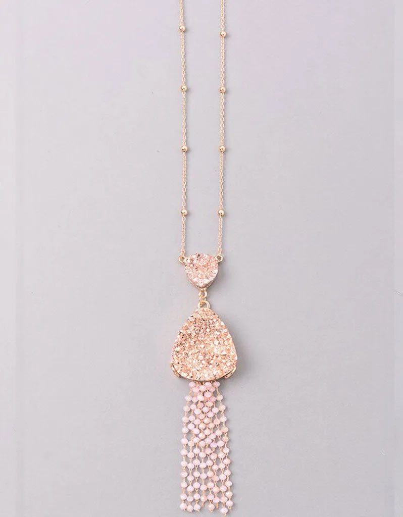 Vintage Snoot Starfringe Double Druzy Necklace in Rose Gold
