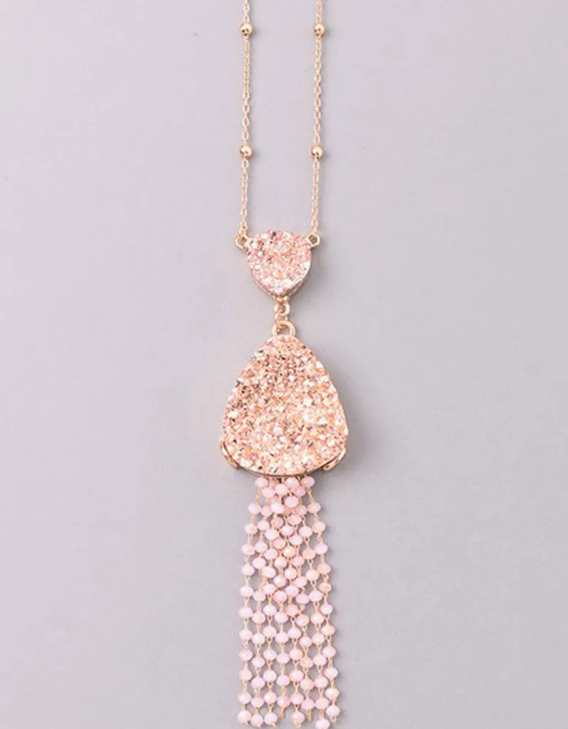 Vintage Snoot Starfringe Double Druzy Necklace in Rose Gold
