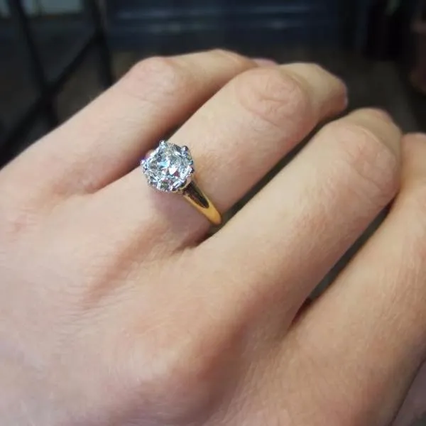Vintage Solitaire Engagement Ring, Cushion 2.08ct