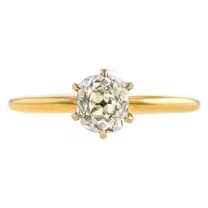 Vintage Solitaire Engagement Ring, Cushion cut Diamond 1.06ct.