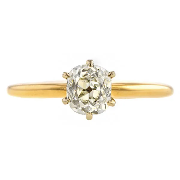 Vintage Solitaire Engagement Ring, Cushion cut Diamond 1.06ct.