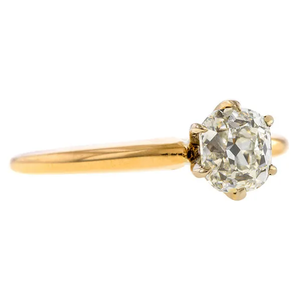 Vintage Solitaire Engagement Ring, Cushion cut Diamond 1.06ct.