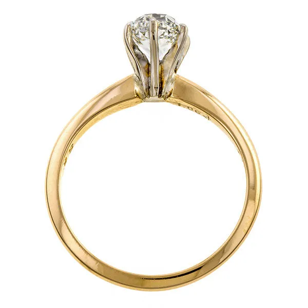 Vintage Solitaire Engagement Ring, Cushion cut Diamond 1.06ct.