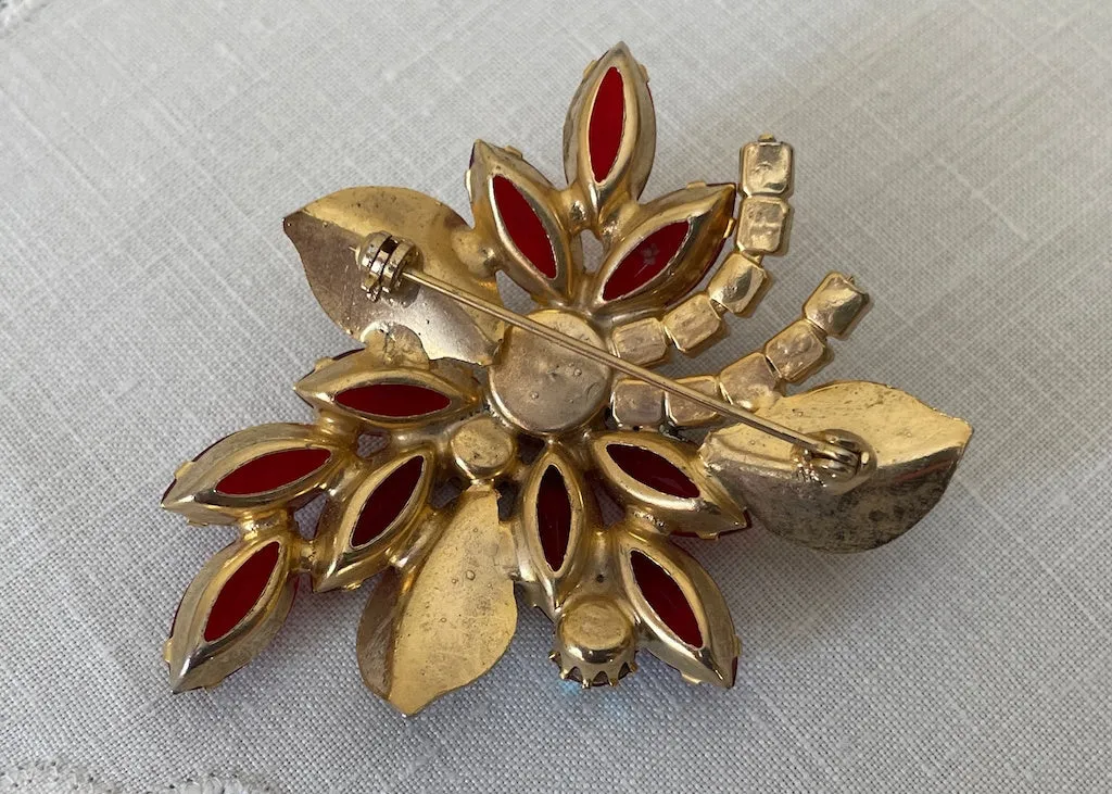 Vintage Weiss Ruby Red Rhinestone Pin and Earrings Set