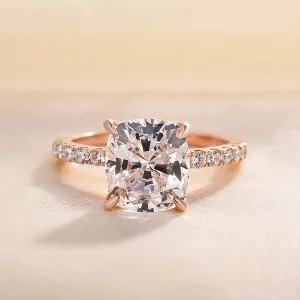 VIP 9K Rose Gold 3.0ct Cushion Cut White Sapphire Engagement Ring