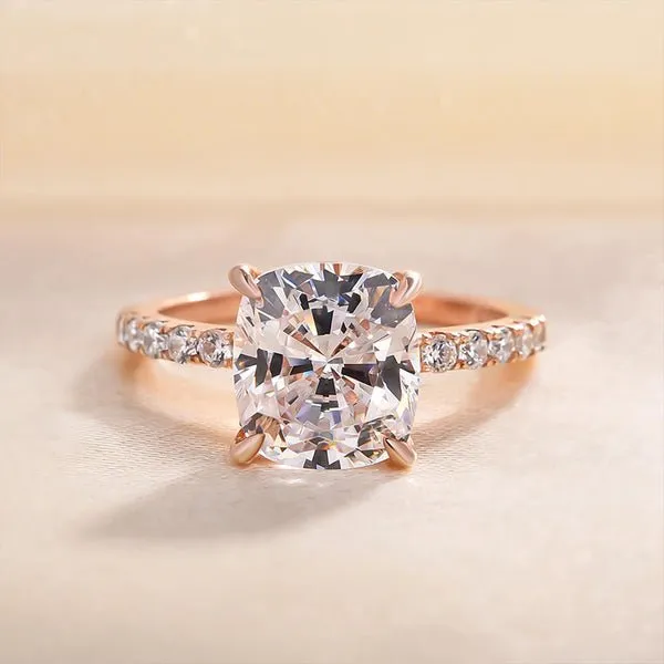 VIP 9K Rose Gold 3.0ct Cushion Cut White Sapphire Engagement Ring