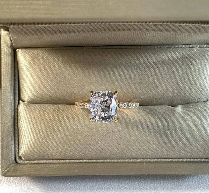 VIP 9K Rose Gold 3.0ct Cushion Cut White Sapphire Engagement Ring