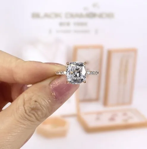 VIP 9K Rose Gold 3.0ct Cushion Cut White Sapphire Engagement Ring