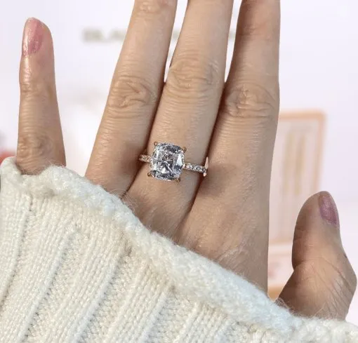 VIP 9K Rose Gold 3.0ct Cushion Cut White Sapphire Engagement Ring