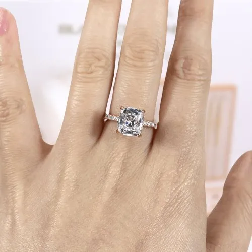 VIP 9K Rose Gold 3.0ct Cushion Cut White Sapphire Engagement Ring