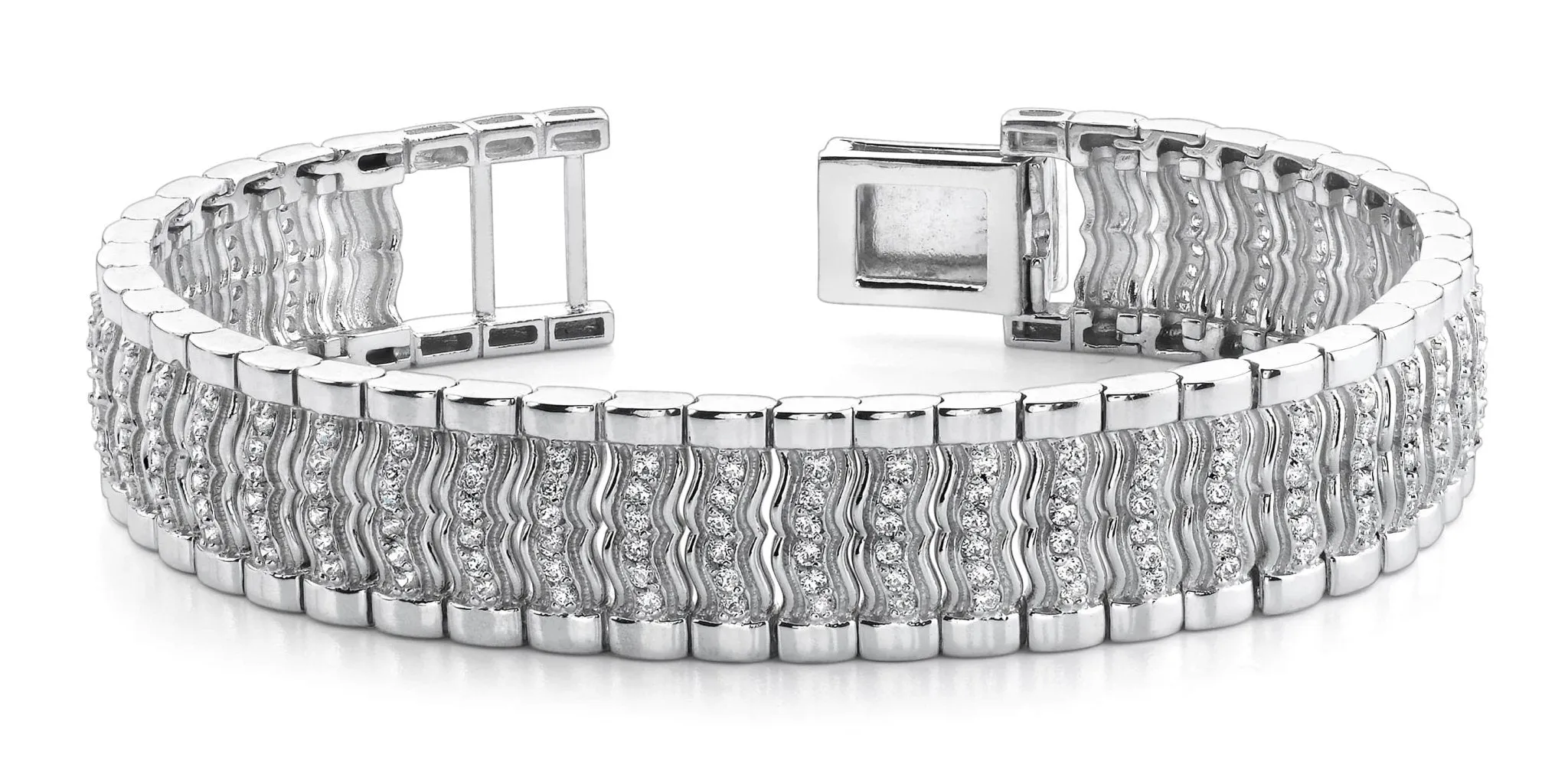 Wavy Diamond Link Mens Lab-Grown Diamond Bracelet with 3.02 ct.(finished) 1.5mm