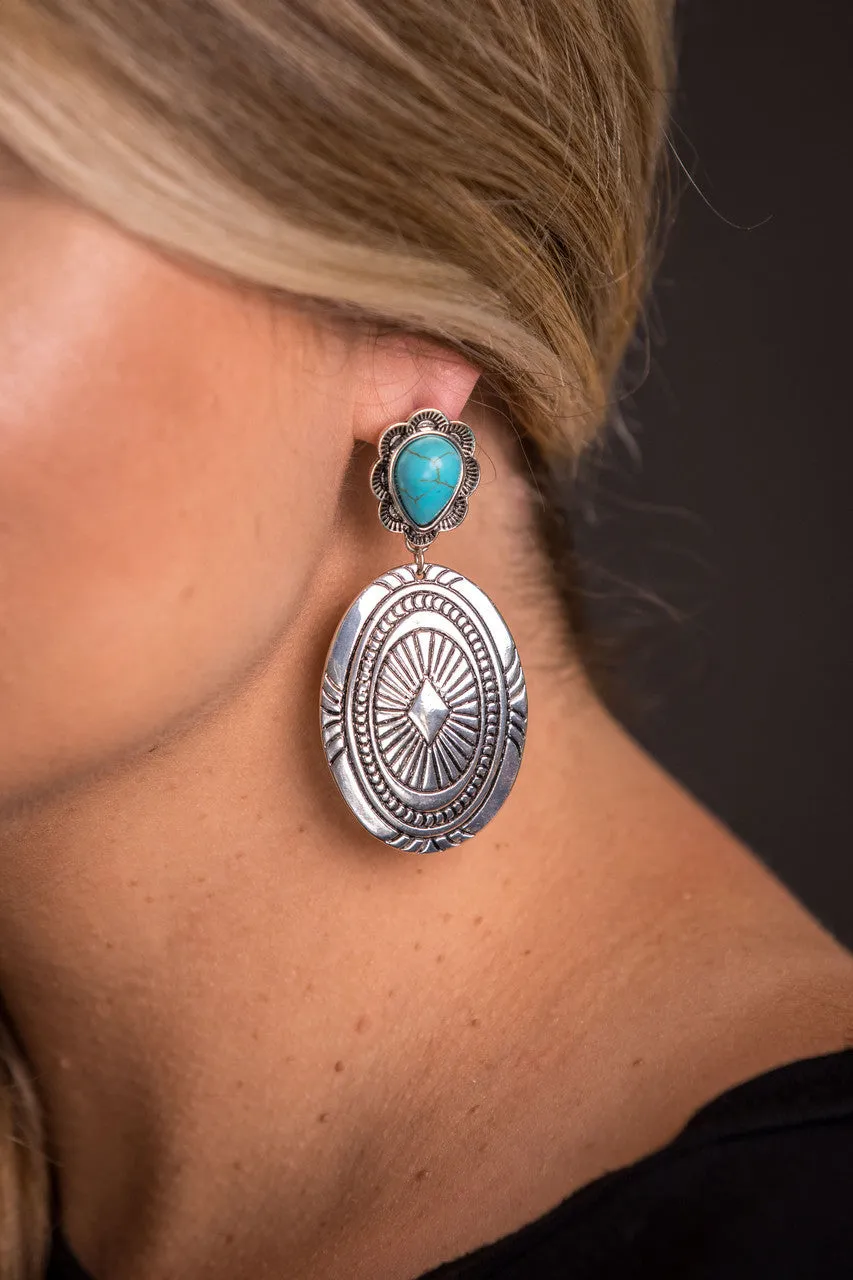 West and Co Silver and Turquoise Concho Earrings