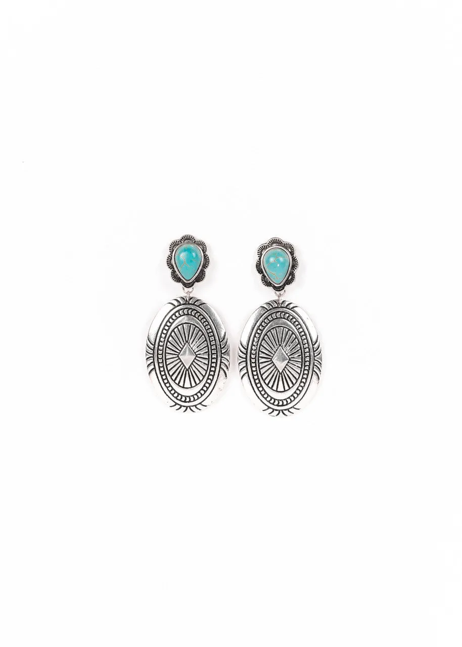 West and Co Silver and Turquoise Concho Earrings