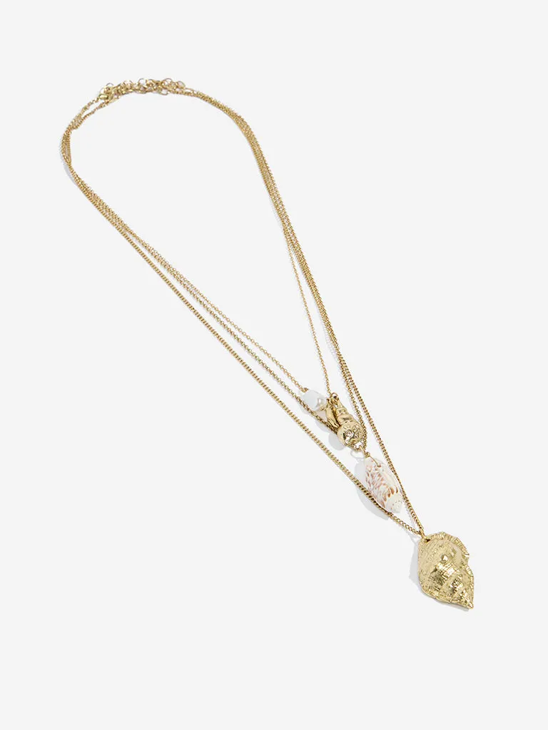 Westside Accessories Gold Cord Chain Shell Necklace Set - Pack of 2
