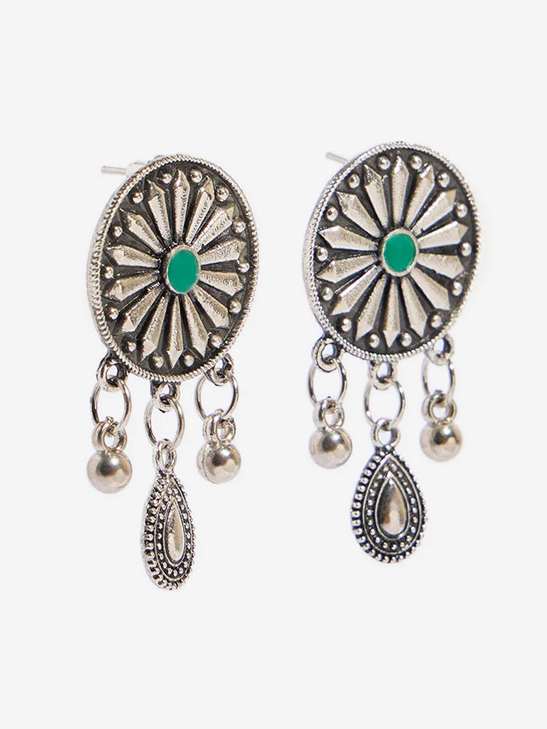 Westside Accessories Silver Teardrop Hanging Flower Earrings