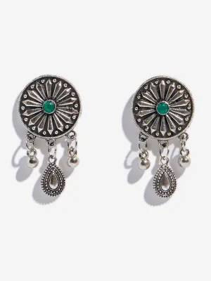 Westside Accessories Silver Teardrop Hanging Flower Earrings