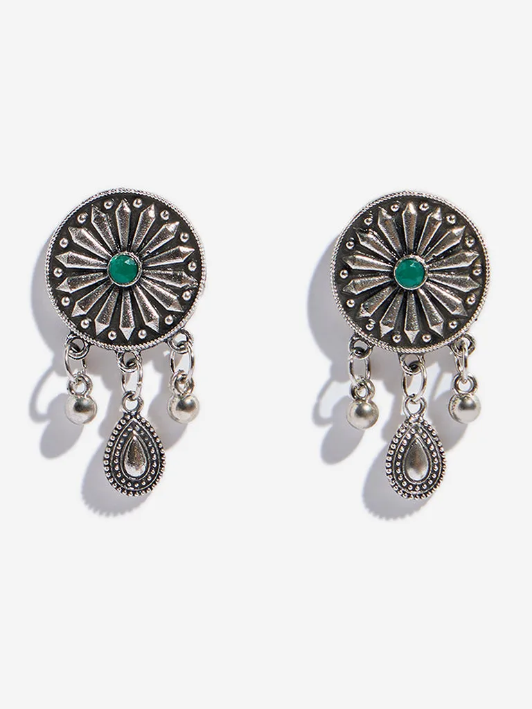 Westside Accessories Silver Teardrop Hanging Flower Earrings