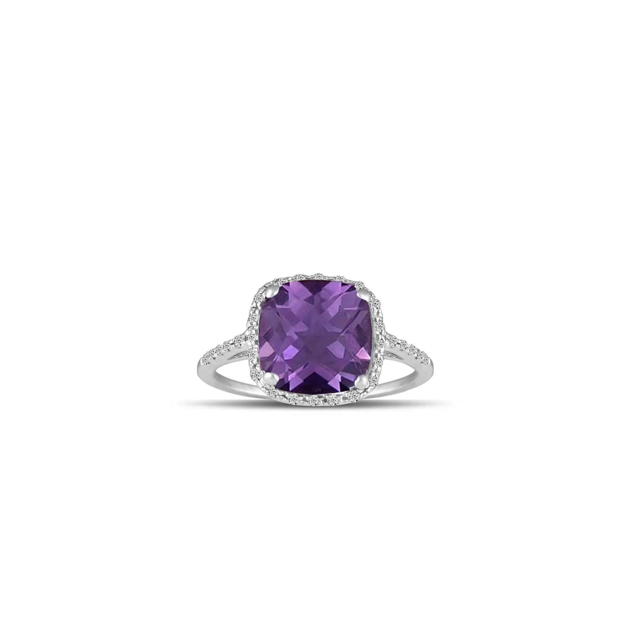 White Gold Amethyst Ring - 10K Gold Amethyst and Diamond Ring