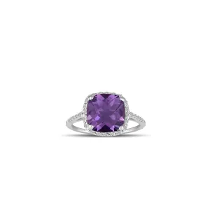 White Gold Amethyst Ring - 10K Gold Amethyst and Diamond Ring