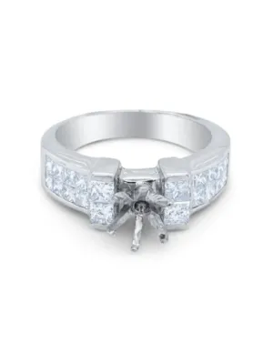 White Gold Princess Cut Diamond Semi Mount Engagement Ring Lab Grown Diamond Made To Order