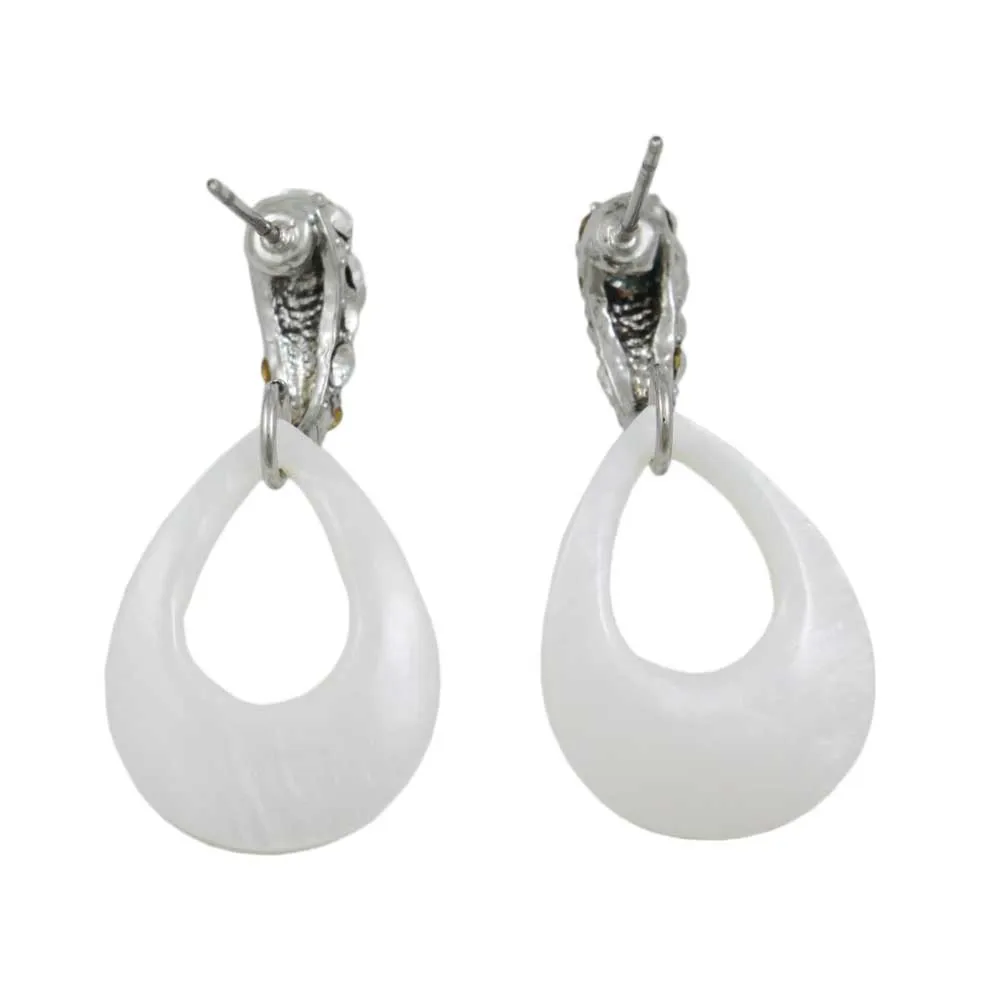 White Mother of Pearl Shell and Crystal Pierced Earring  - SLE103