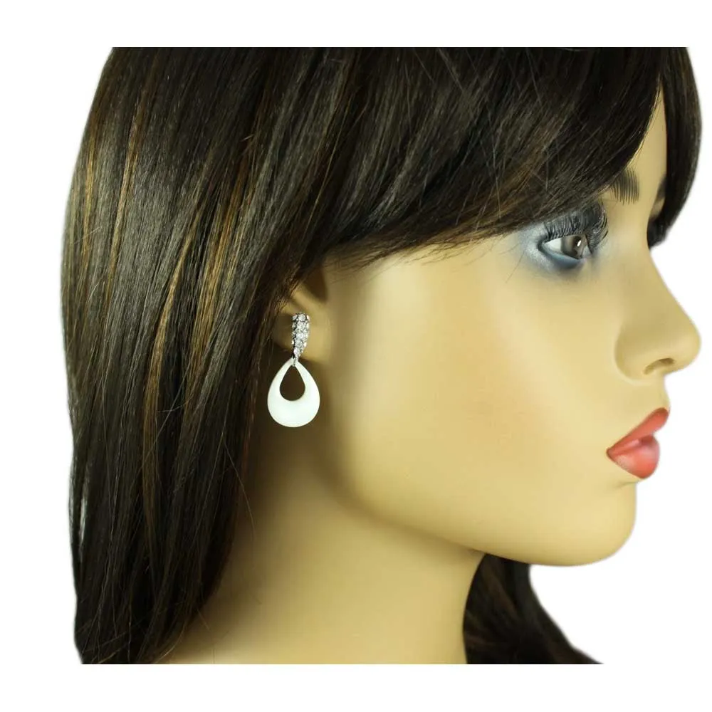 White Mother of Pearl Shell and Crystal Pierced Earring  - SLE103