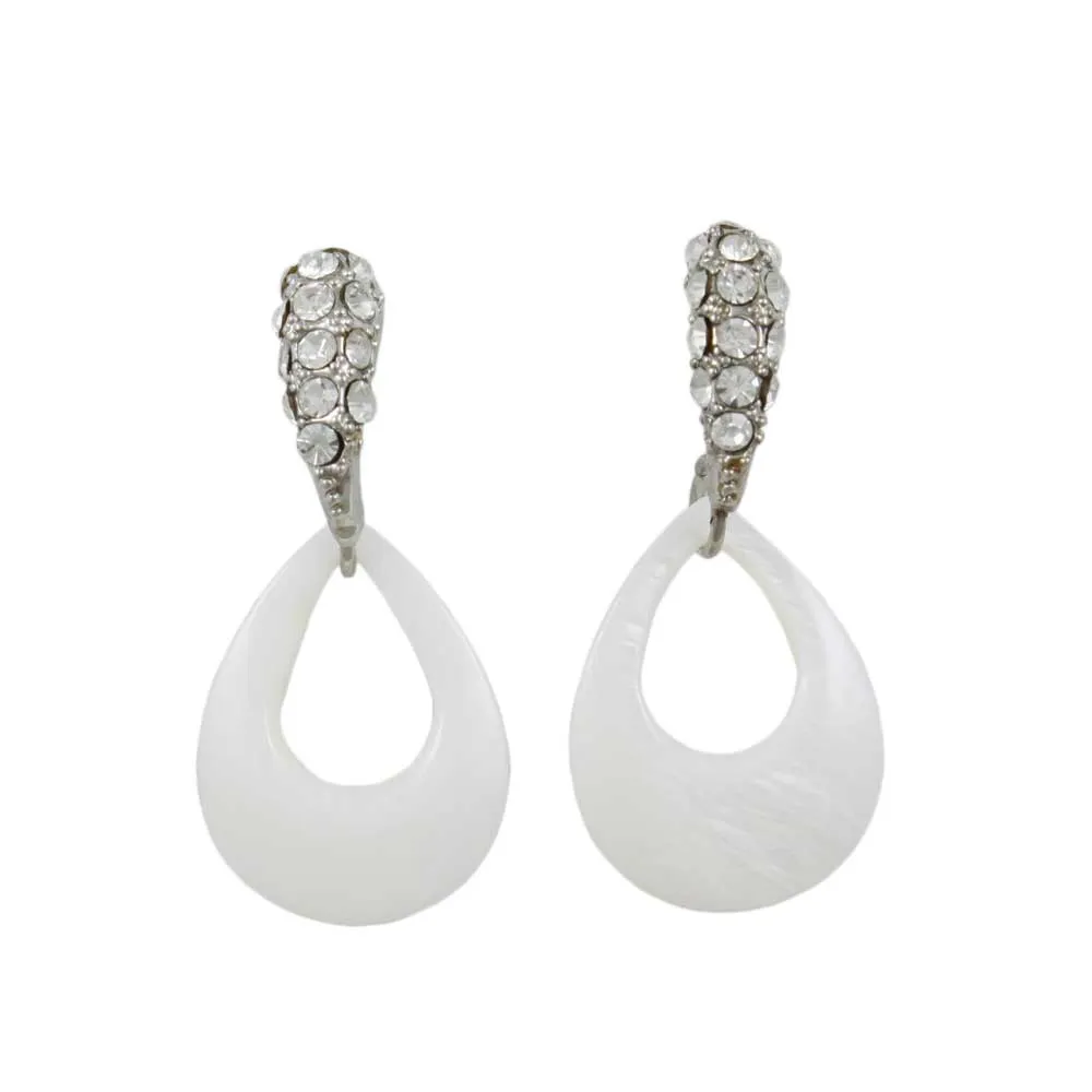 White Mother of Pearl Shell and Crystal Pierced Earring  - SLE103