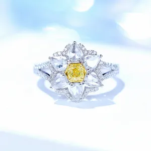Yellow and White Diamond Flower Shape Ring