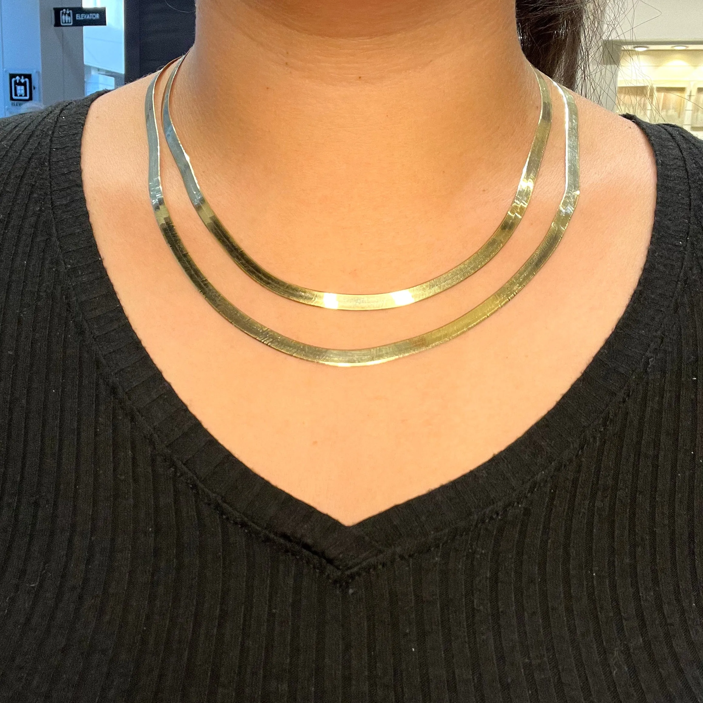 Yellow Gold (5mm) Silky Herringbone Necklace (16" - 24")