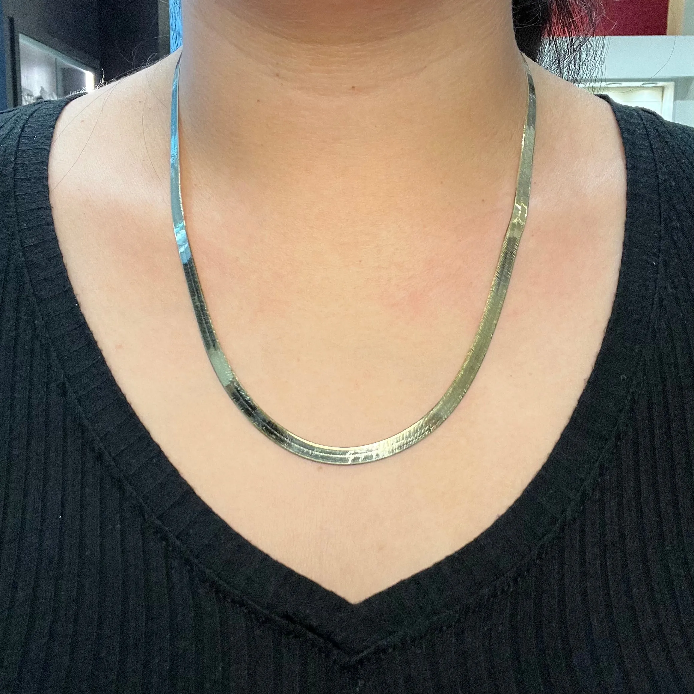 Yellow Gold (5mm) Silky Herringbone Necklace (16" - 24")
