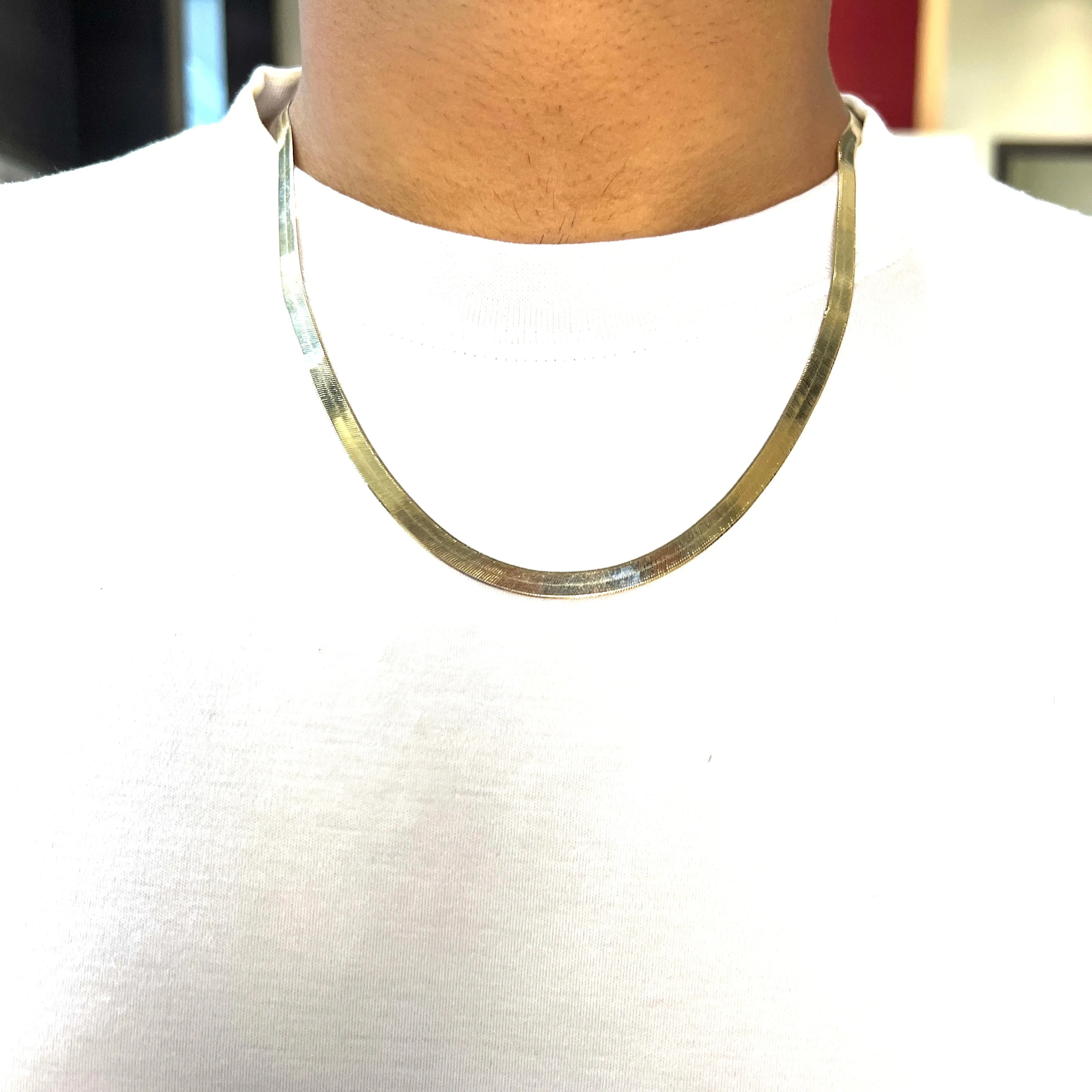 Yellow Gold (5mm) Silky Herringbone Necklace (16" - 24")
