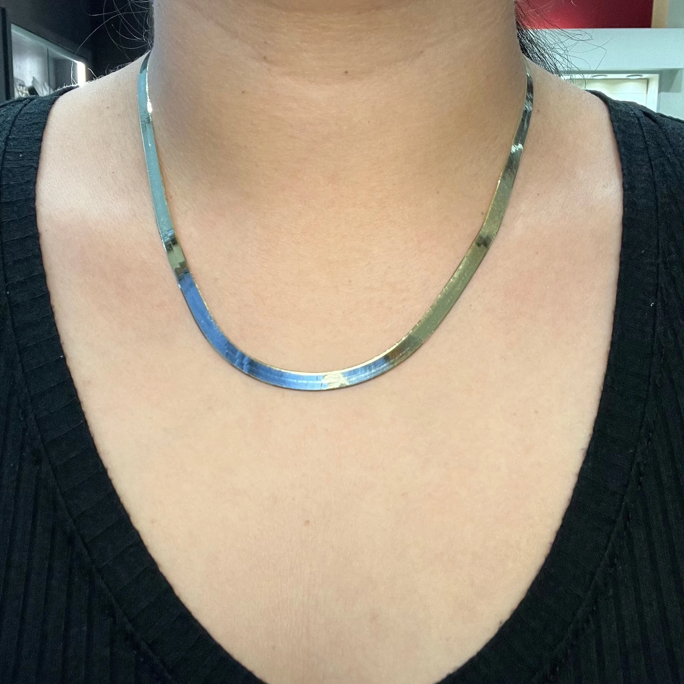 Yellow Gold (5mm) Silky Herringbone Necklace (16" - 24")