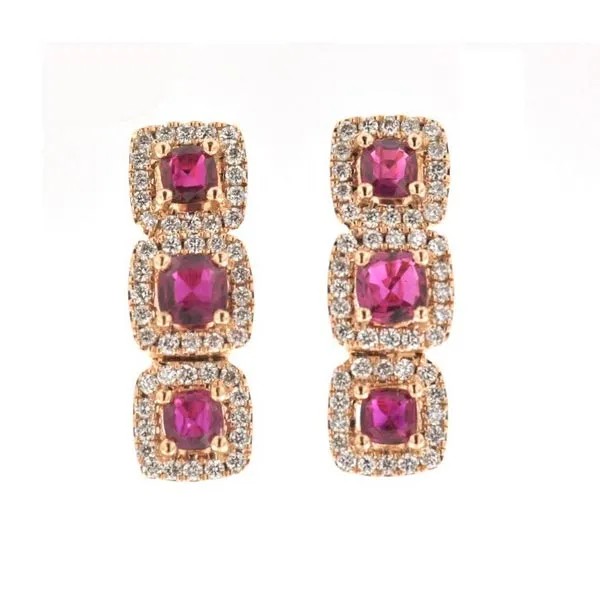 Yellow Gold Diamond and Ruby Halo Earrings