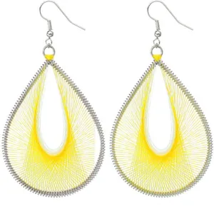 Yellow Twine Thread Woven Teardrop Earrings