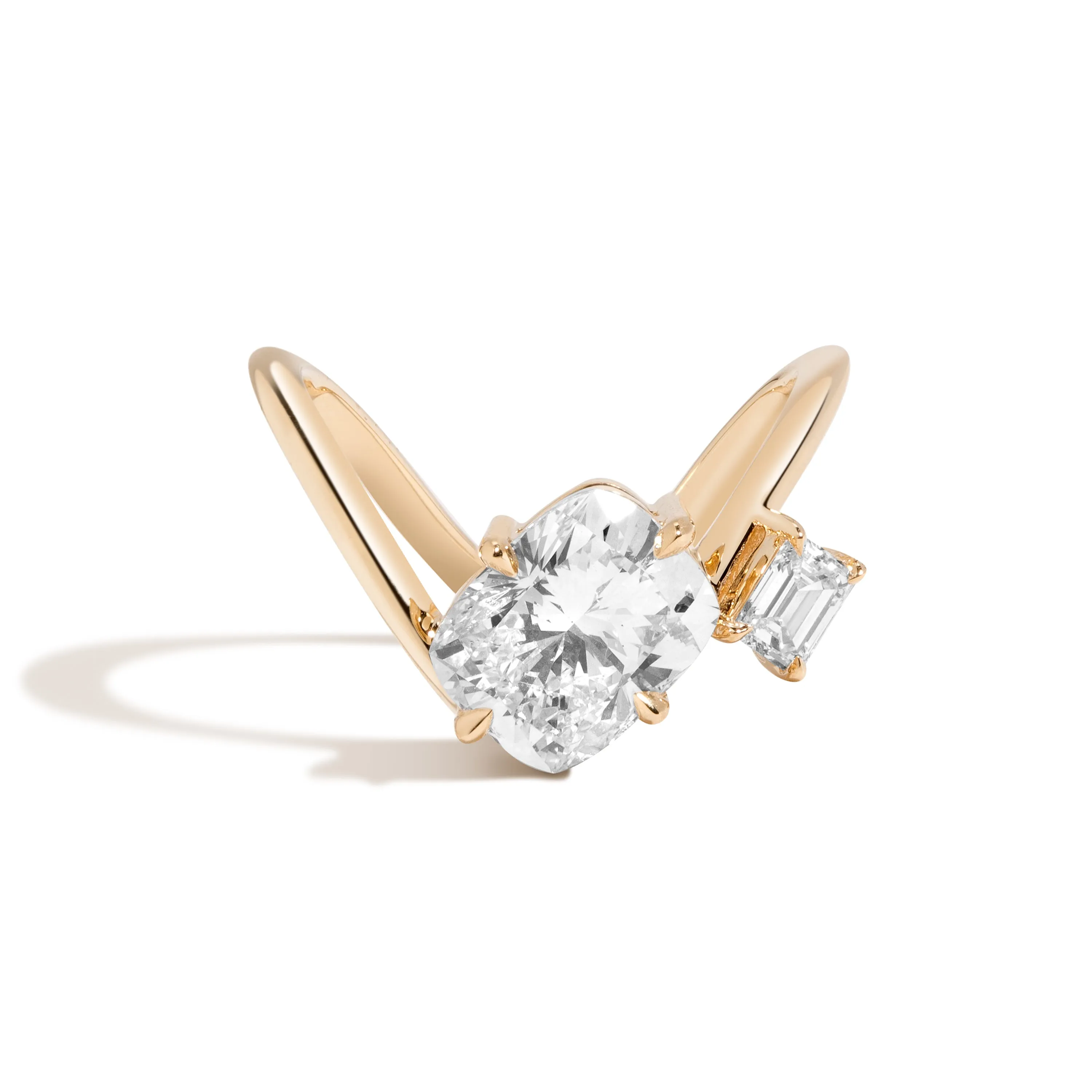 Zaha 2-Stone Cushion Curve Ring