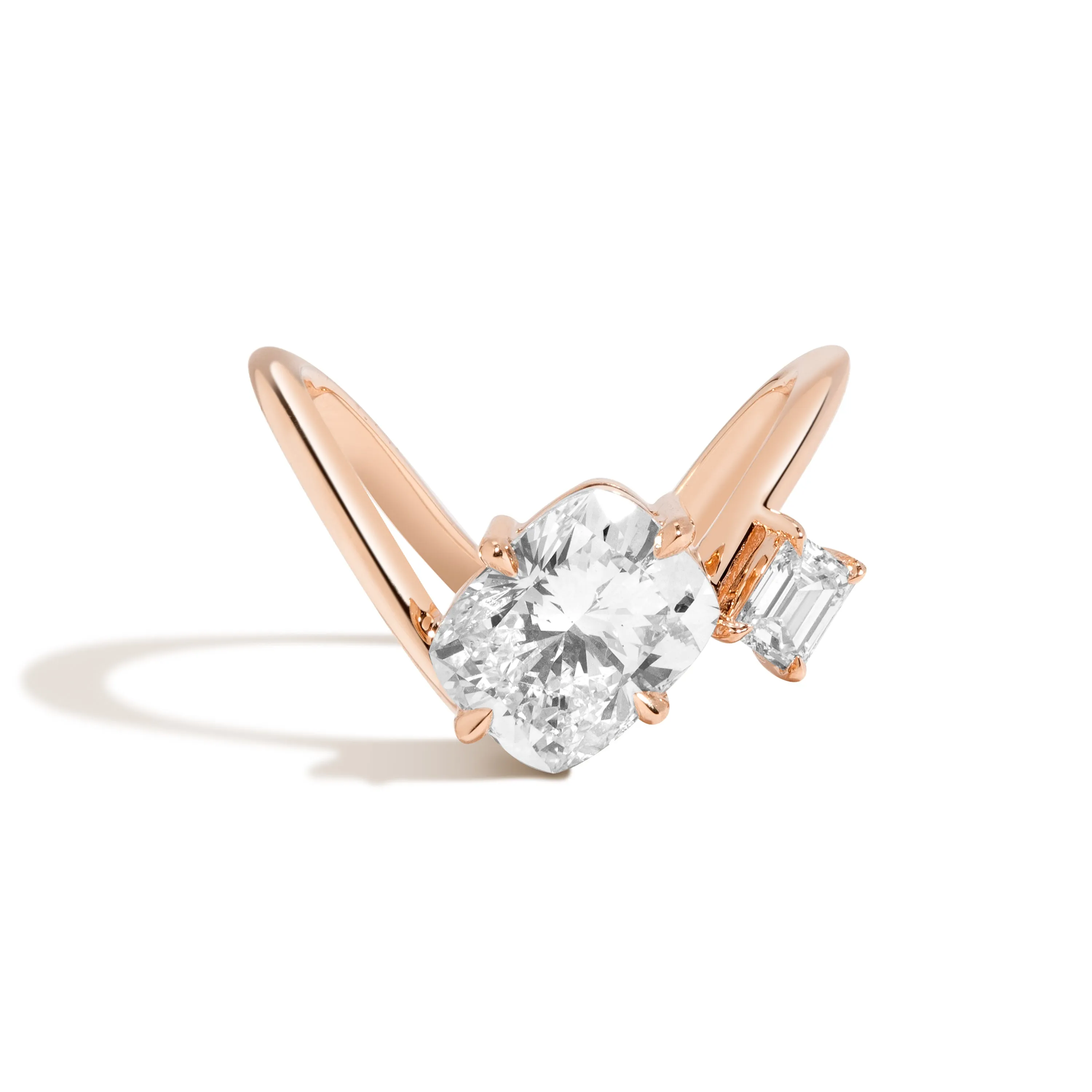 Zaha 2-Stone Cushion Curve Ring